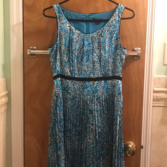 10P Ann Taylor pleated turquoise paisley dress - Picture 3 of 5